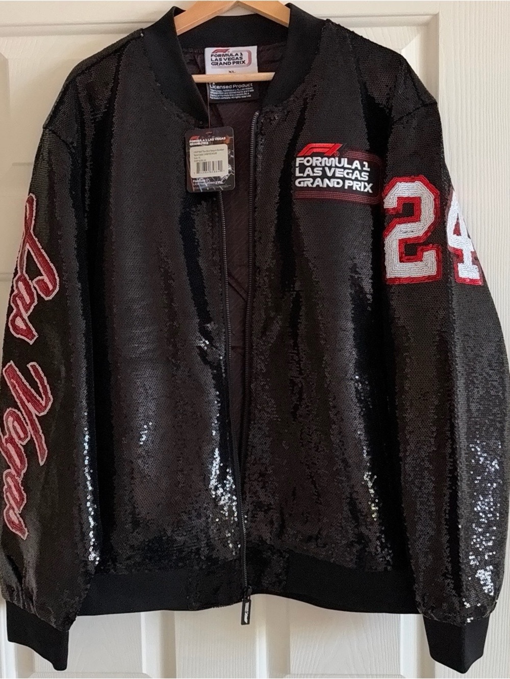 NWT Auth F1 Formula 1 2024 Las Vegas Grand Prix Black Sequin Bomber Jacket XL